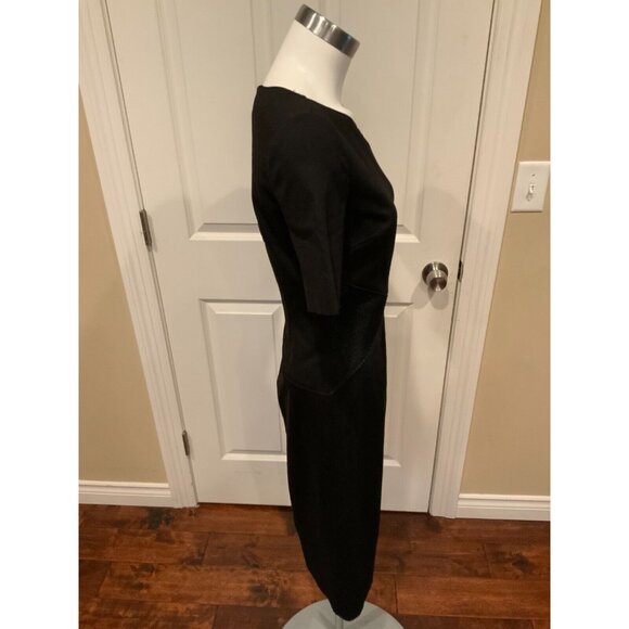 Elie Tahari Black V-Neck Pencil Short Sleeve Dress w/ Mesh Panels, Size 2 - Picture 3 of 7